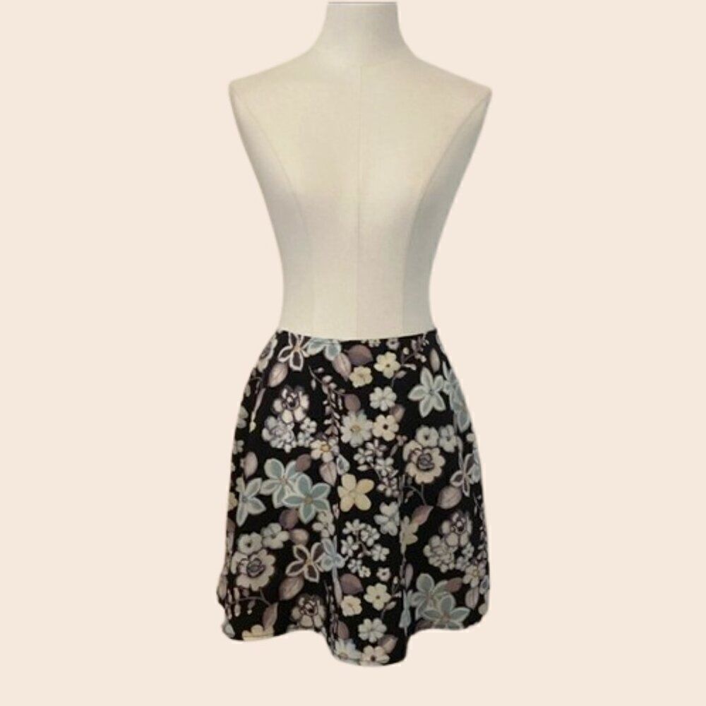 Vintage Black & Blue 90's Floral Mini Skirt Size 7/8